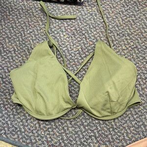 Time and Tru Olive Ribbed Bikini Top